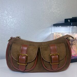 Coach Brown Suede Shoulder Bag with Tan Leather Trim